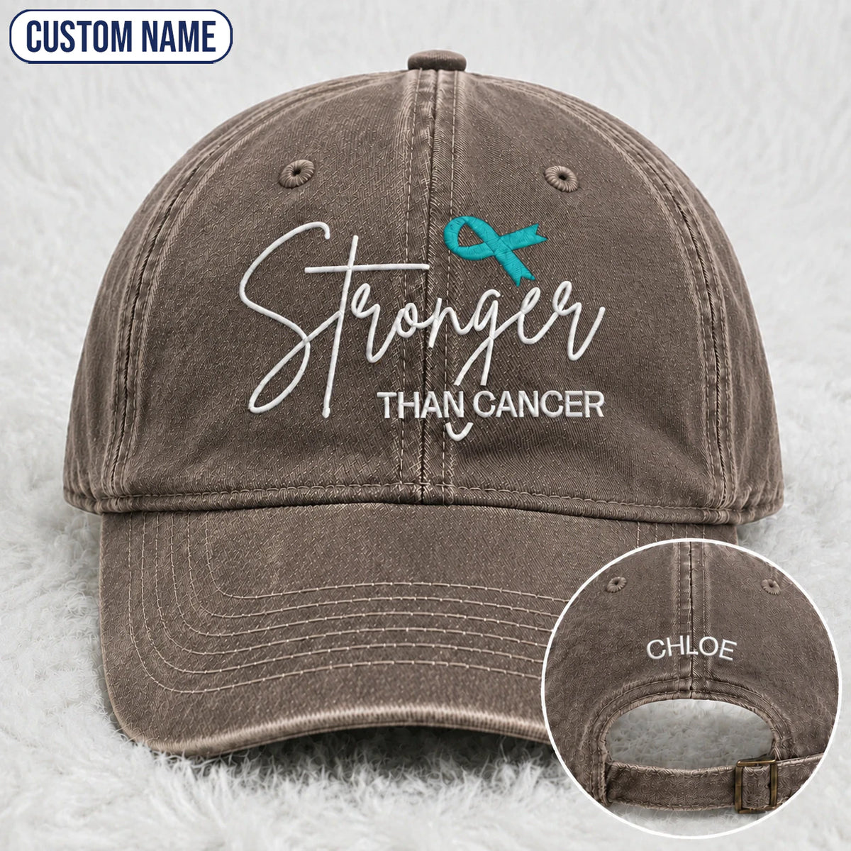 Personalized Stronger Teal Ribbon Embroidered Washed Cap