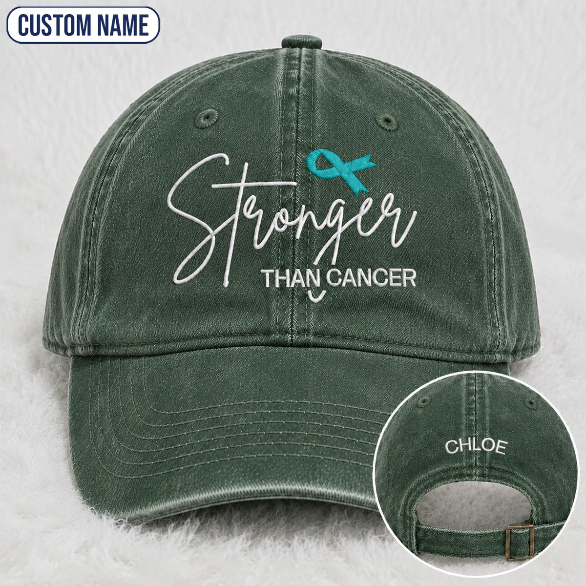 Personalized Stronger Teal Ribbon Embroidered Washed Cap