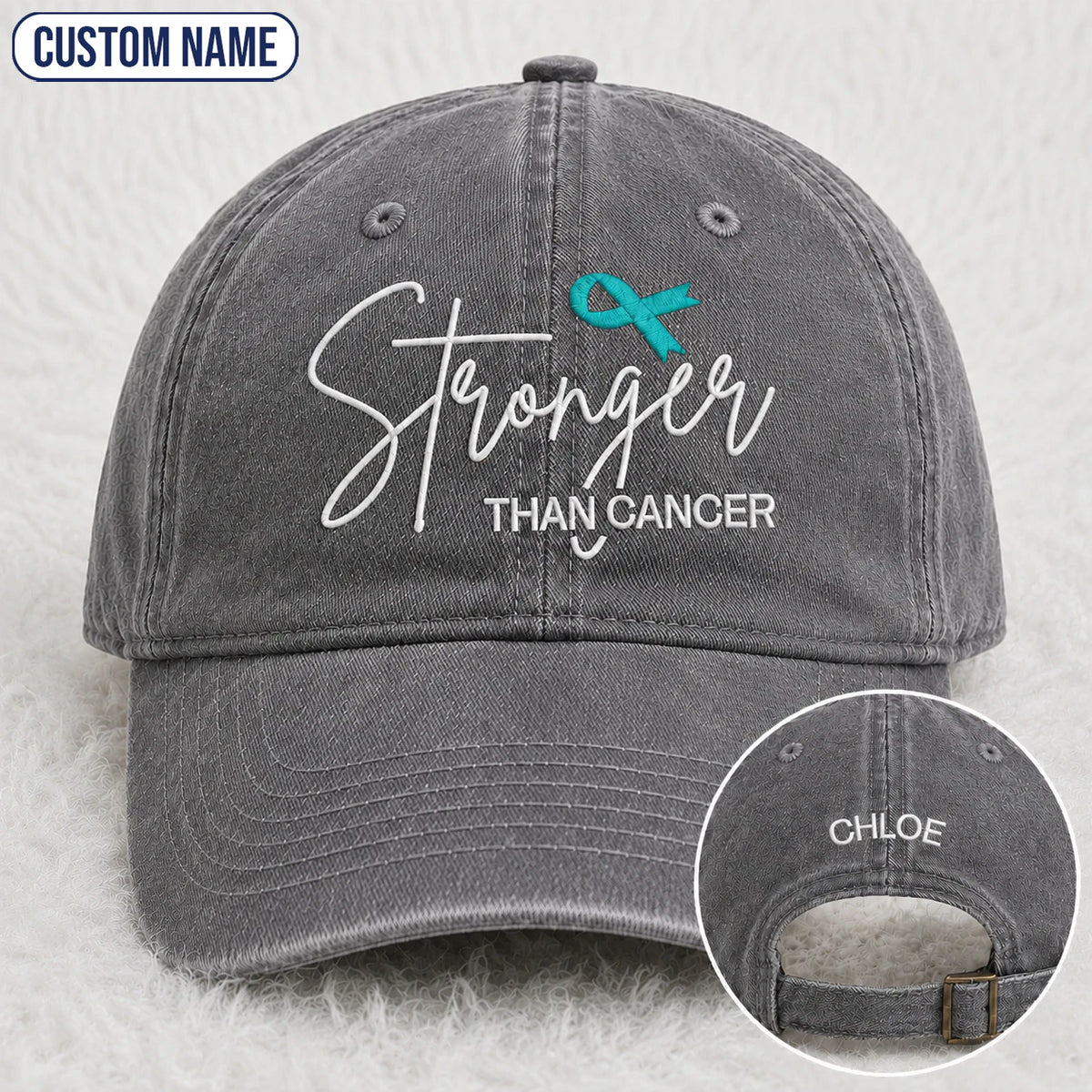 Personalized Stronger Teal Ribbon Embroidered Washed Cap