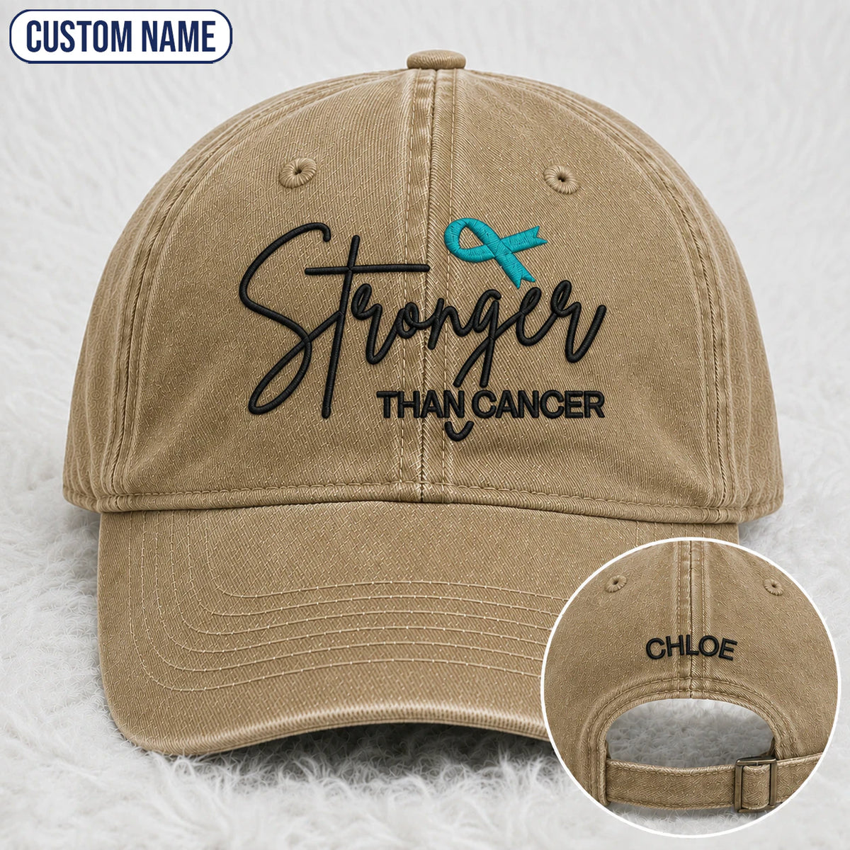 Personalized Stronger Teal Ribbon Embroidered Washed Cap