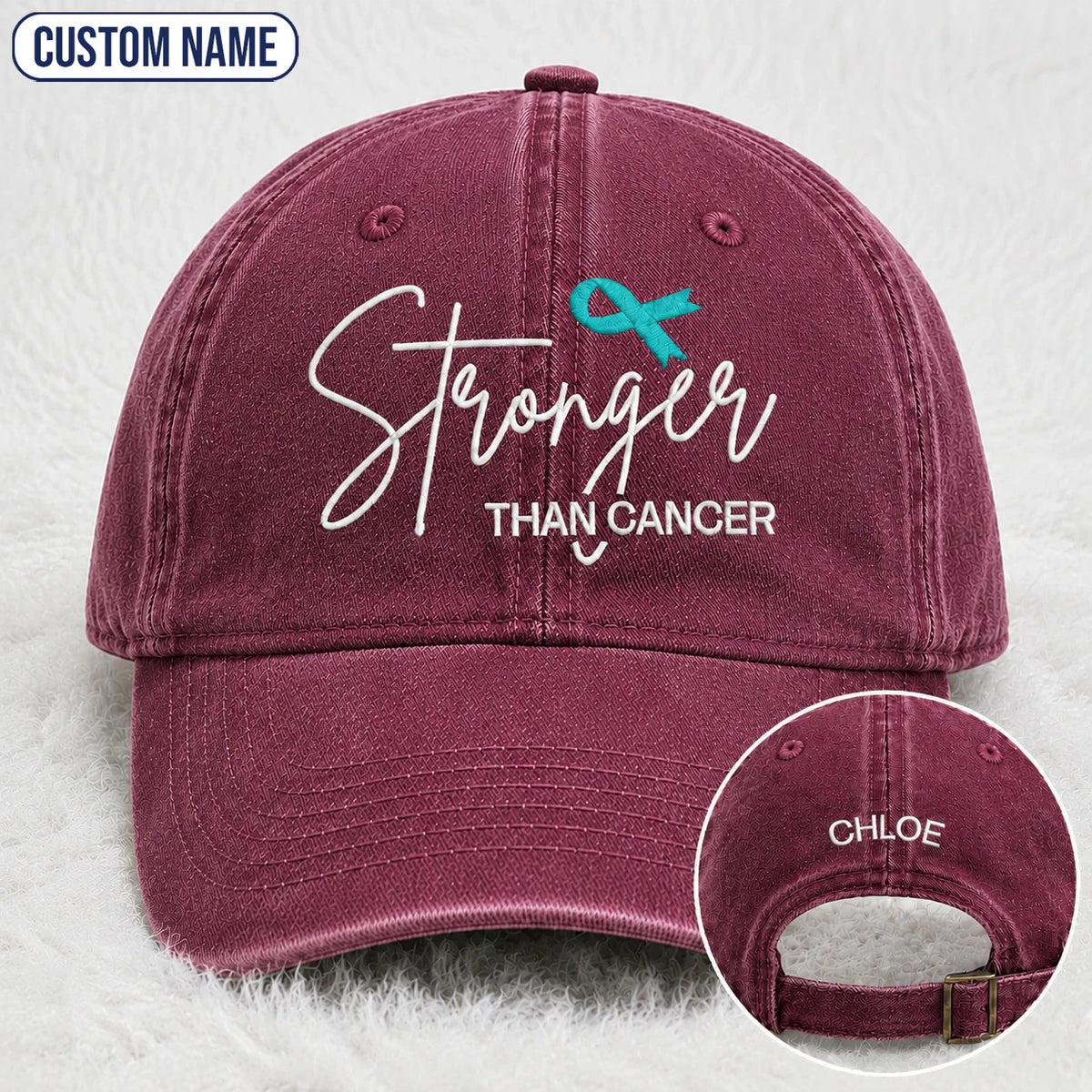 Personalized Stronger Teal Ribbon Embroidered Washed Cap