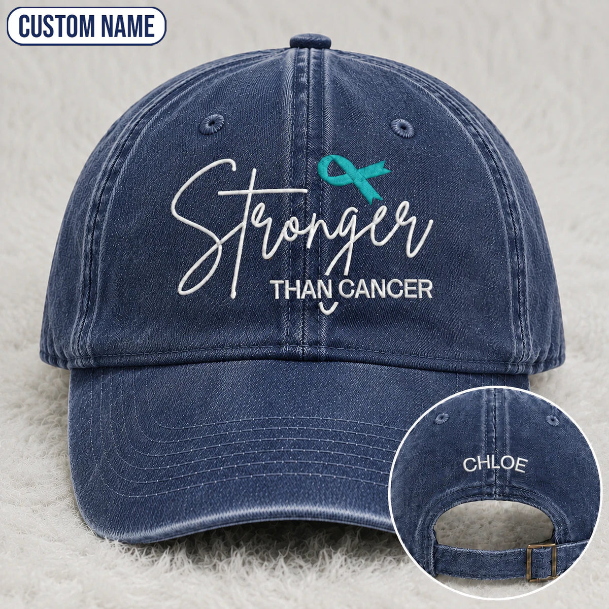 Personalized Stronger Teal Ribbon Embroidered Washed Cap