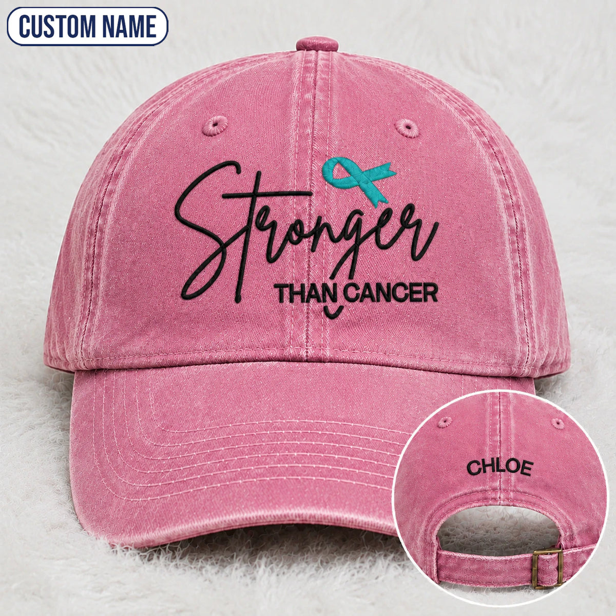 Personalized Stronger Teal Ribbon Embroidered Washed Cap