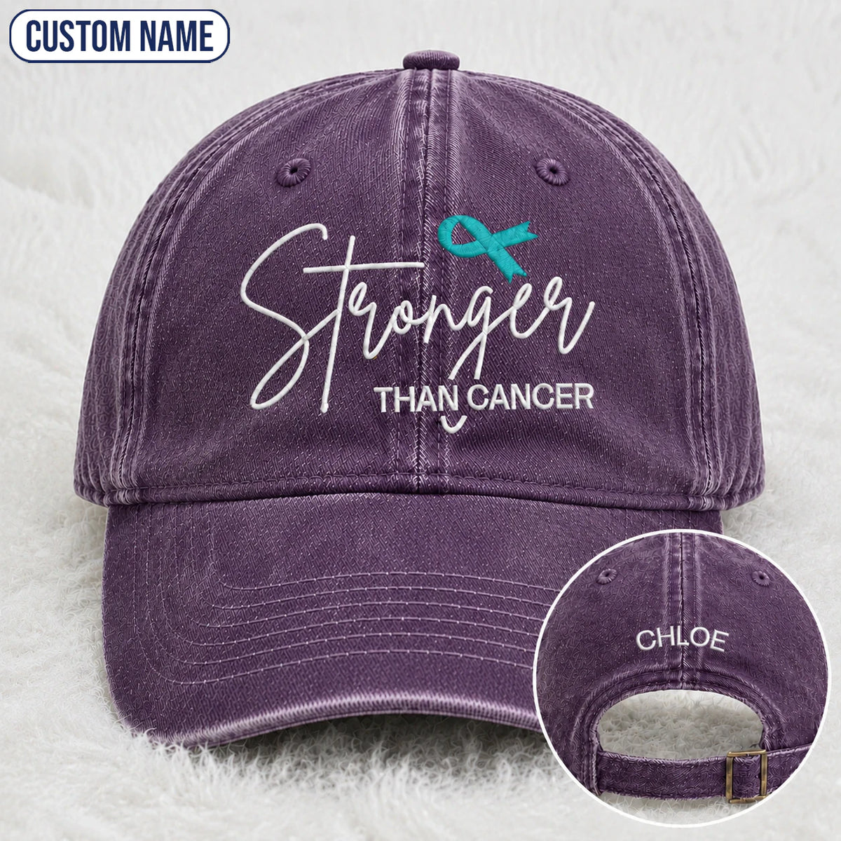 Personalized Stronger Teal Ribbon Embroidered Washed Cap