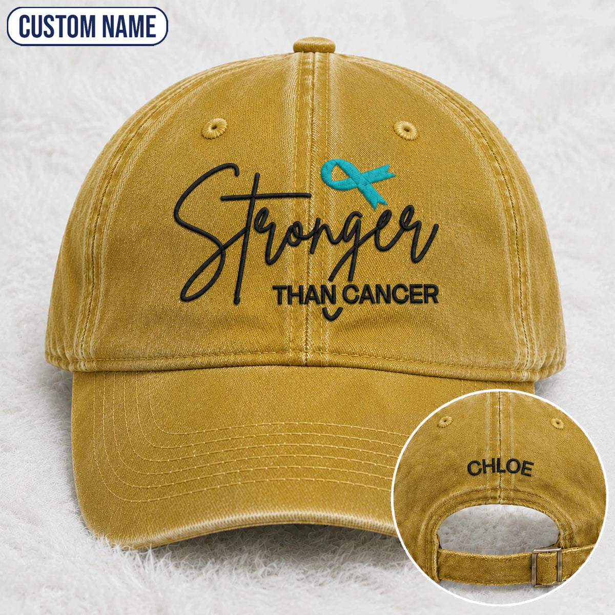 Personalized Stronger Teal Ribbon Embroidered Washed Cap