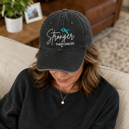 Personalized Stronger Teal Ribbon Embroidered Washed Cap