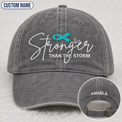 Personalized Stronger Than The Storm Teal Ribbon Embroidered Washed Cap