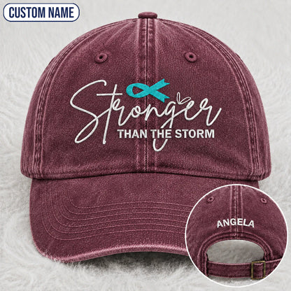 Personalized Stronger Than The Storm Teal Ribbon Embroidered Washed Cap