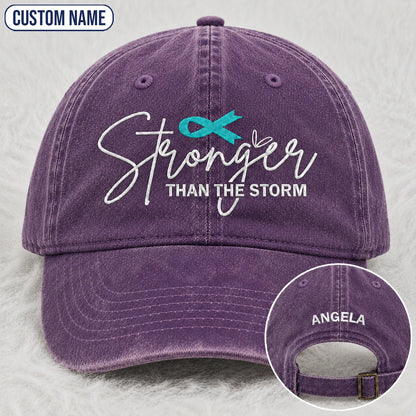 Personalized Stronger Than The Storm Teal Ribbon Embroidered Washed Cap