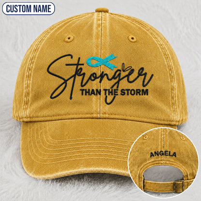 Personalized Stronger Than The Storm Teal Ribbon Embroidered Washed Cap