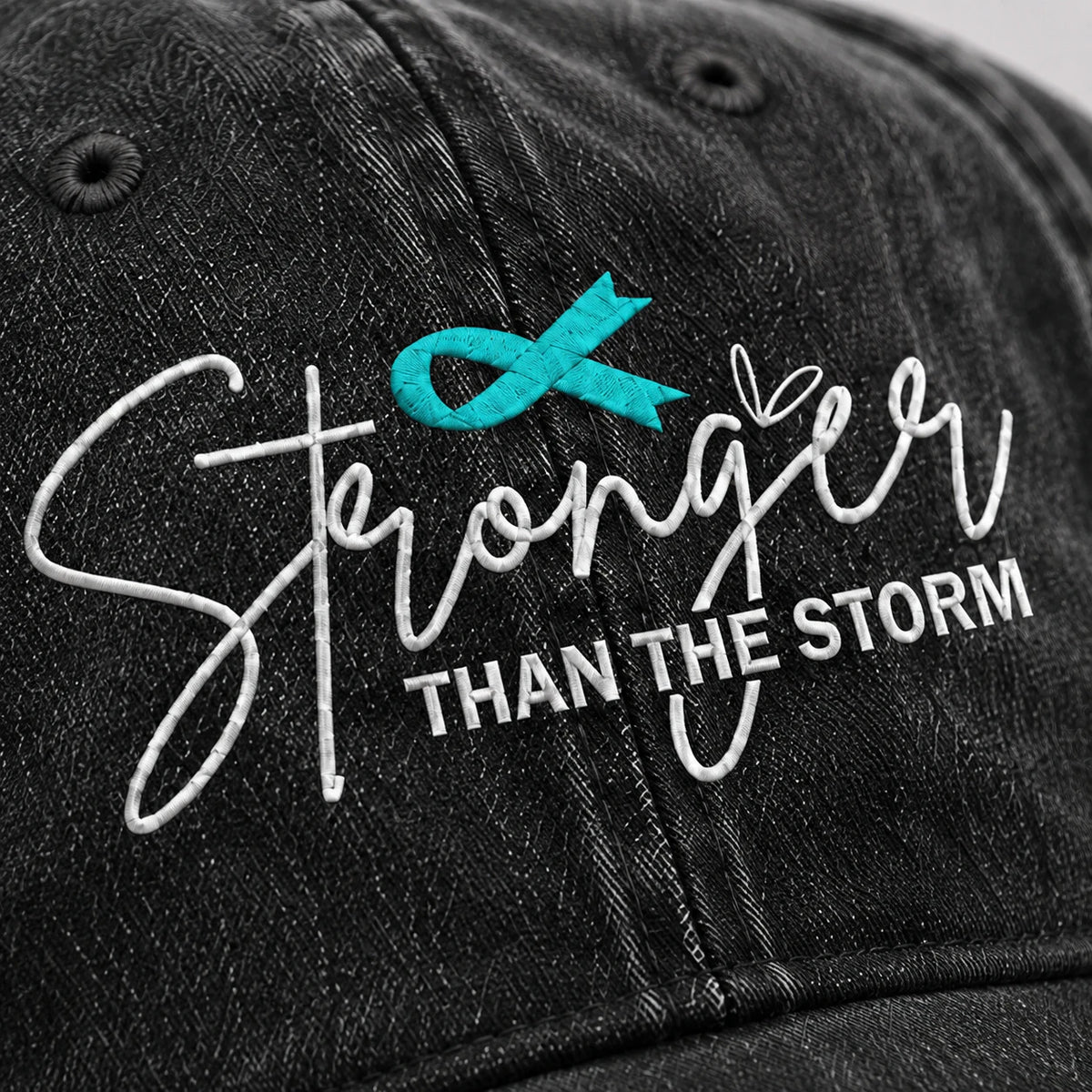 Personalized Stronger Than The Storm Teal Ribbon Embroidered Washed Cap