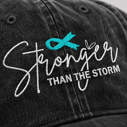 Personalized Stronger Than The Storm Teal Ribbon Embroidered Washed Cap