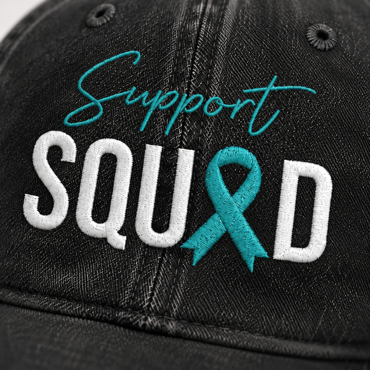 Personalized Support Squad Teal Ribbon Embroidered Washed Cap