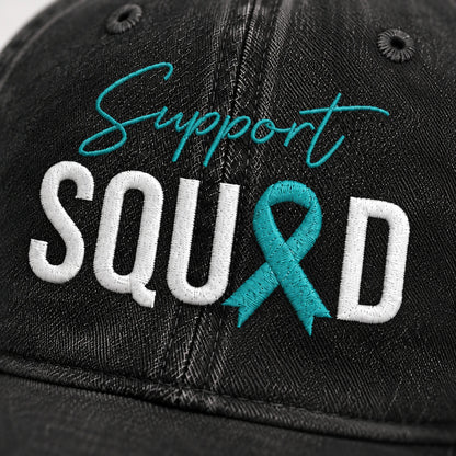 Personalized Support Squad Teal Ribbon Embroidered Washed Cap