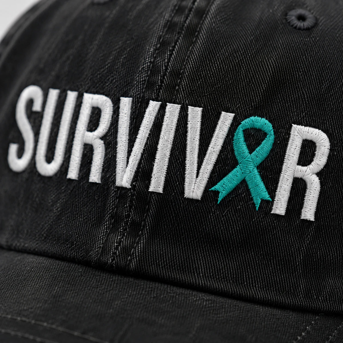 Personalized Survivor Teal Ribbon Embroidered Washed Cap