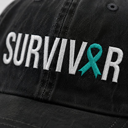 Personalized Survivor Teal Ribbon Embroidered Washed Cap