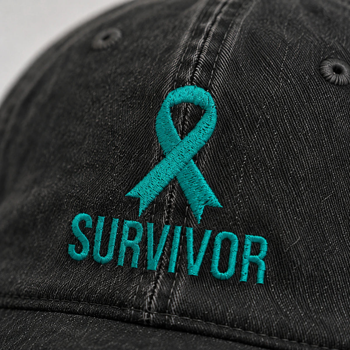 Personalized Survivor Ribbon Teal Ribbon Embroidered Washed Cap