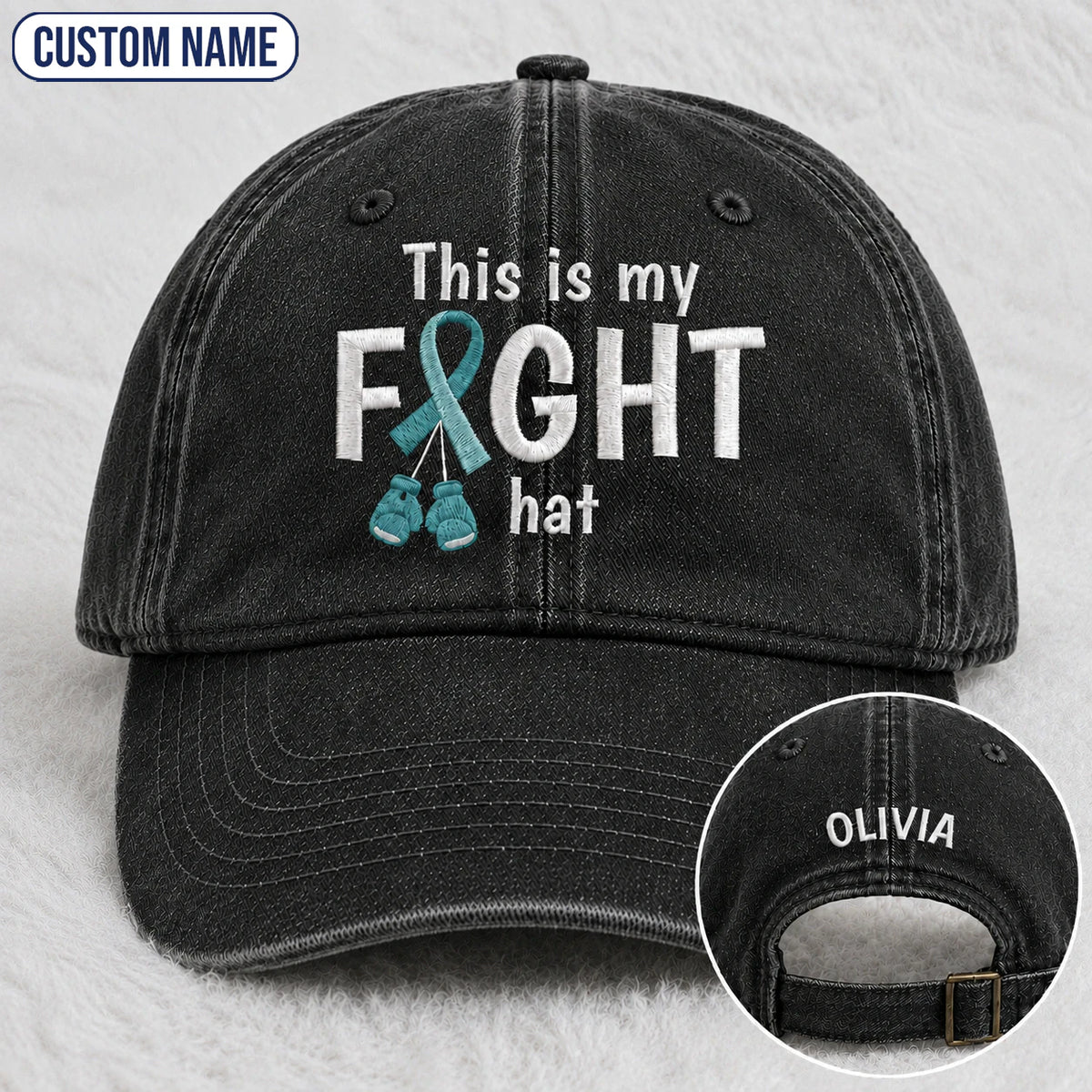 Personalized This Is My Fight Hat Teal Ribbon Embroidered Washed Cap