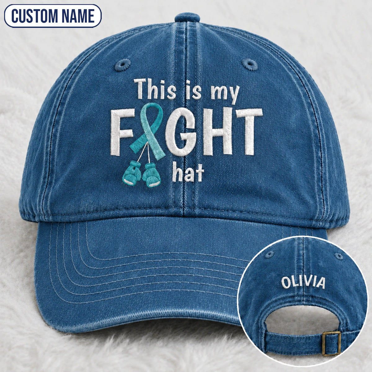 Personalized This Is My Fight Hat Teal Ribbon Embroidered Washed Cap
