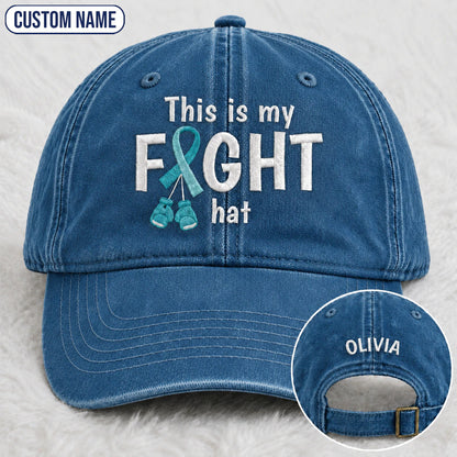 Personalized This Is My Fight Hat Teal Ribbon Embroidered Washed Cap