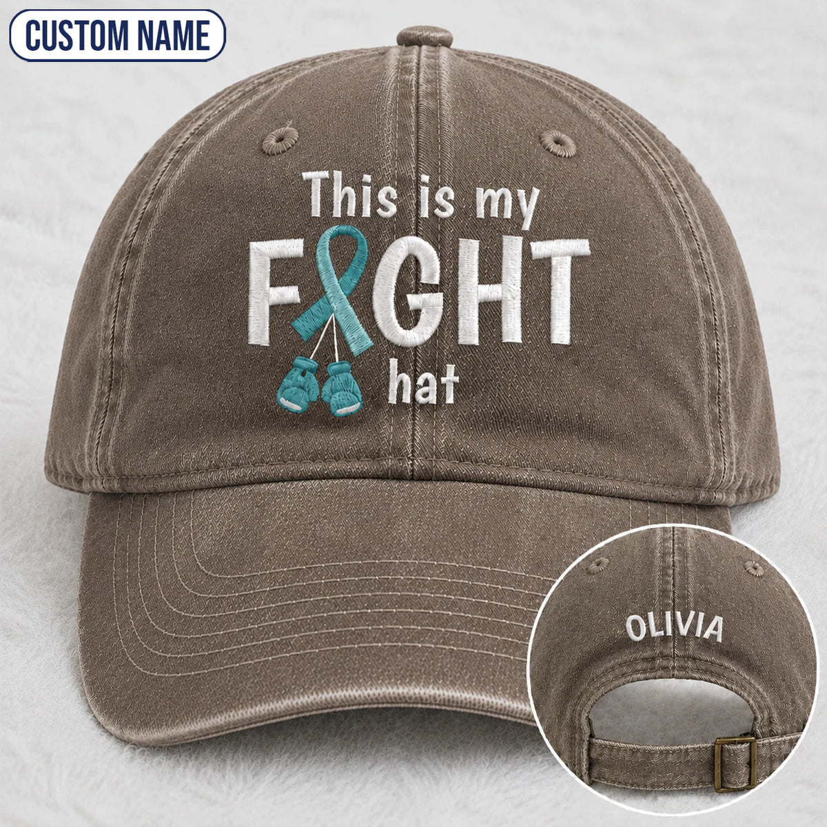 Personalized This Is My Fight Hat Teal Ribbon Embroidered Washed Cap