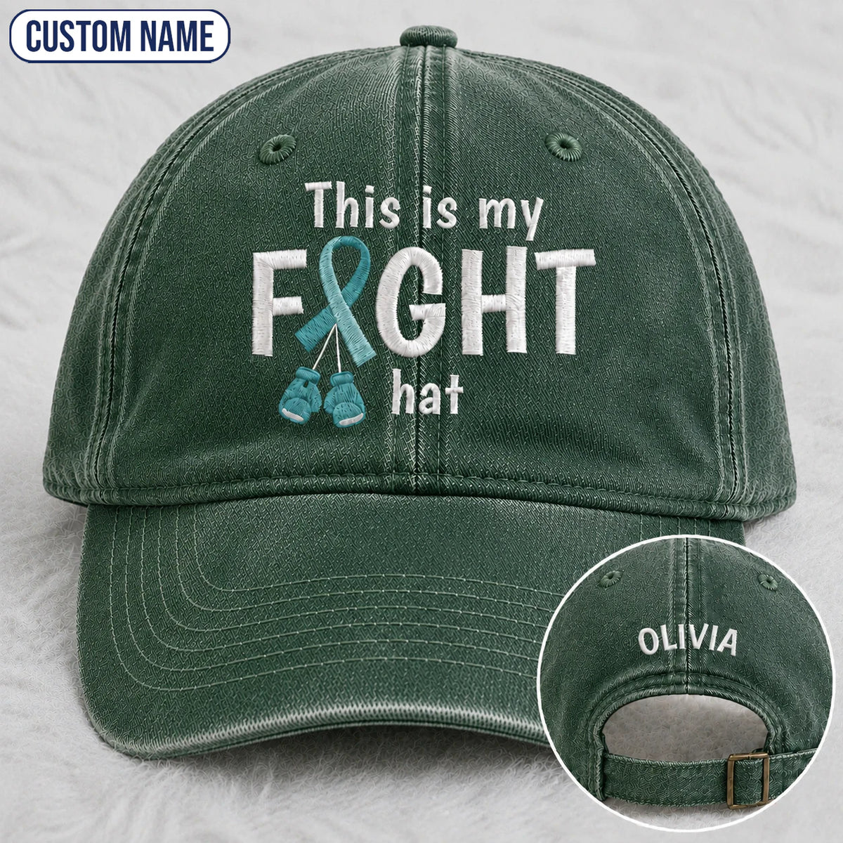 Personalized This Is My Fight Hat Teal Ribbon Embroidered Washed Cap