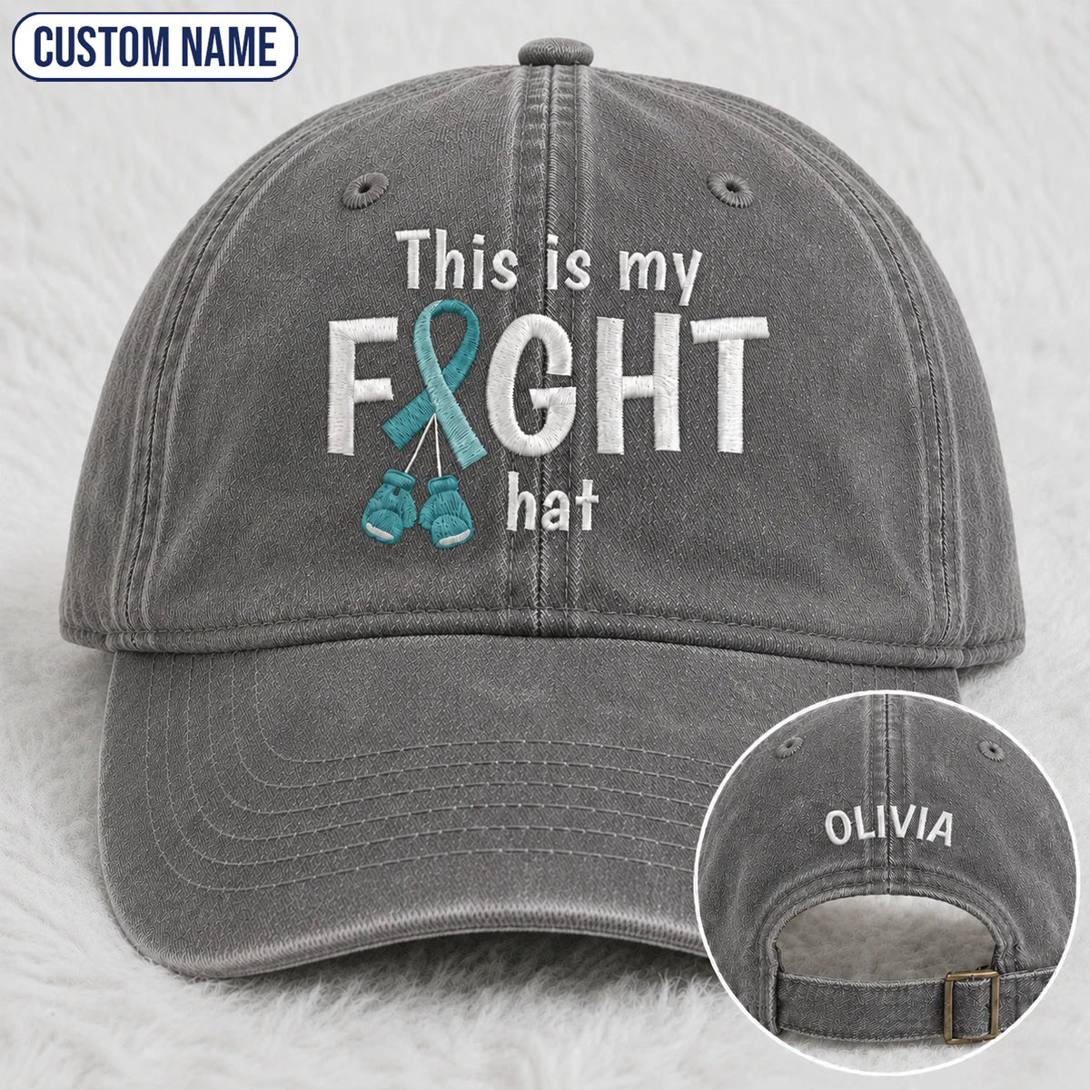 Personalized This Is My Fight Hat Teal Ribbon Embroidered Washed Cap