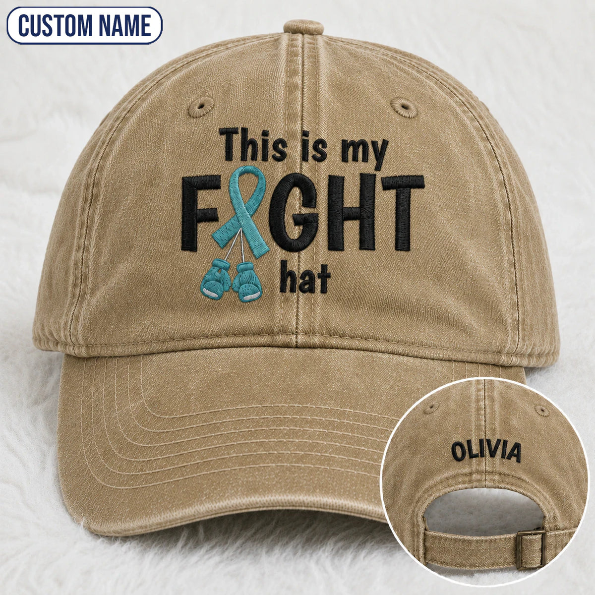Personalized This Is My Fight Hat Teal Ribbon Embroidered Washed Cap