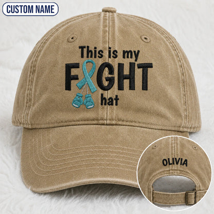 Personalized This Is My Fight Hat Teal Ribbon Embroidered Washed Cap