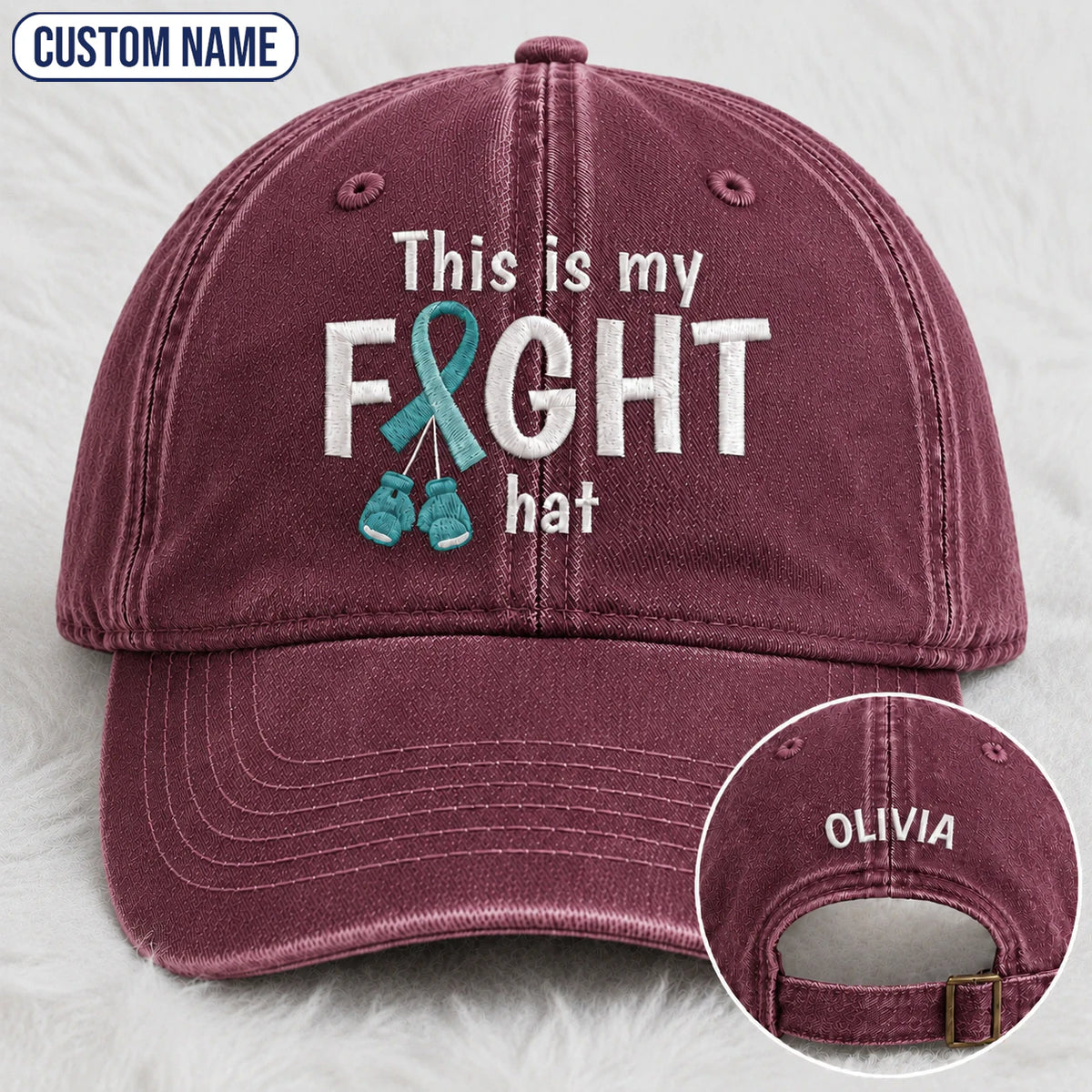 Personalized This Is My Fight Hat Teal Ribbon Embroidered Washed Cap