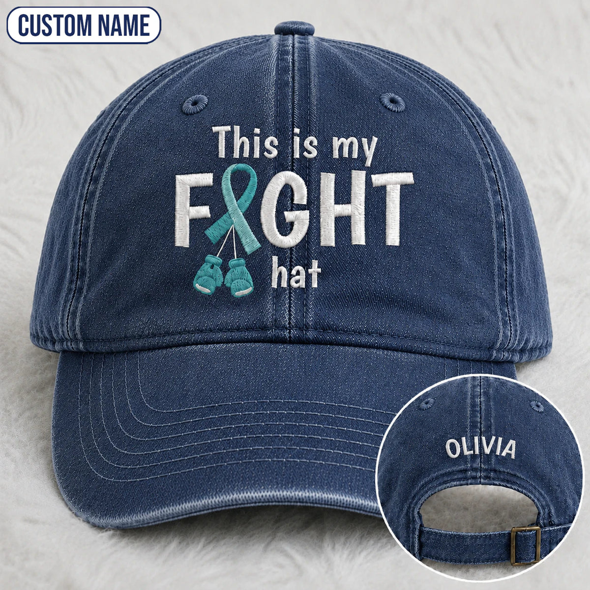 Personalized This Is My Fight Hat Teal Ribbon Embroidered Washed Cap