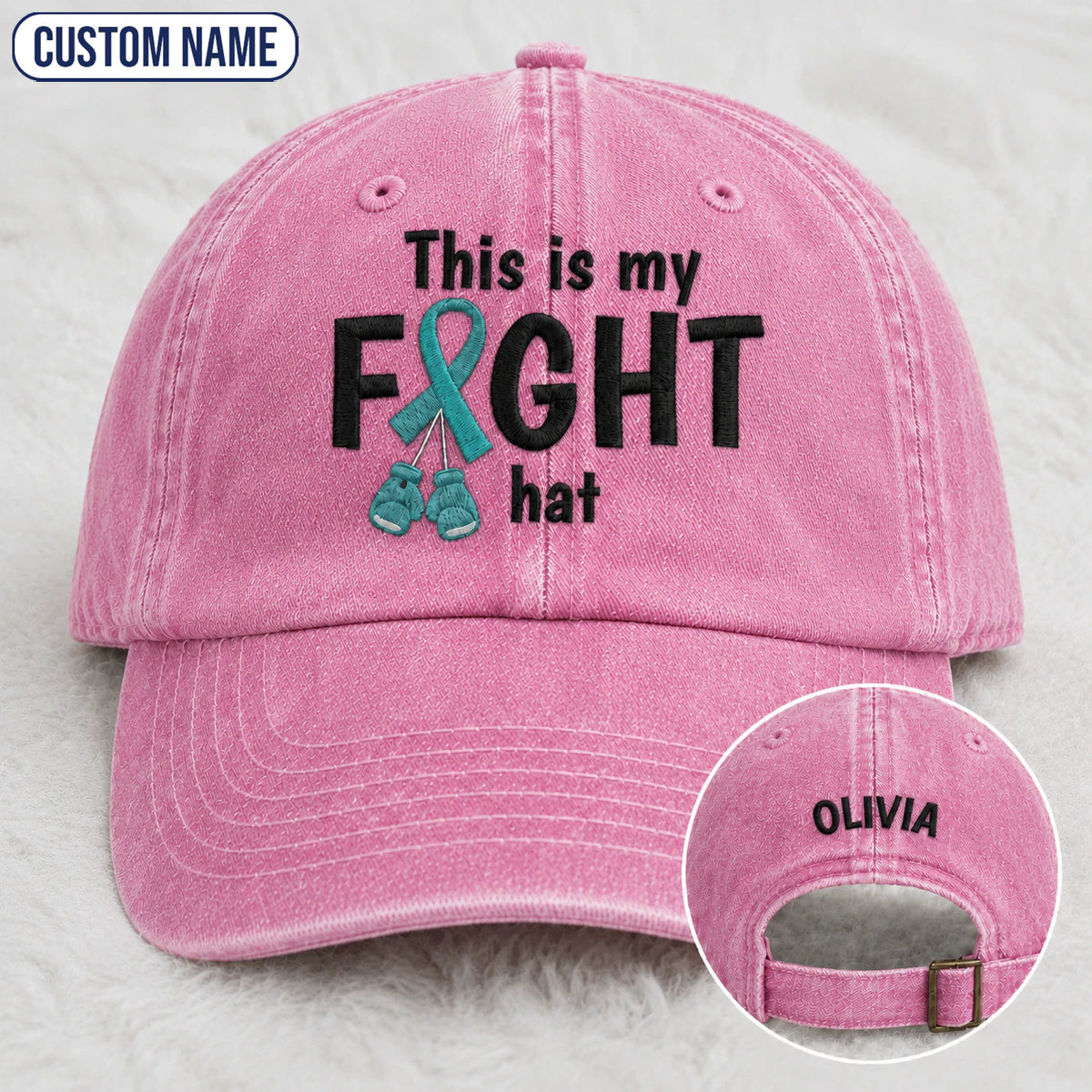 Personalized This Is My Fight Hat Teal Ribbon Embroidered Washed Cap