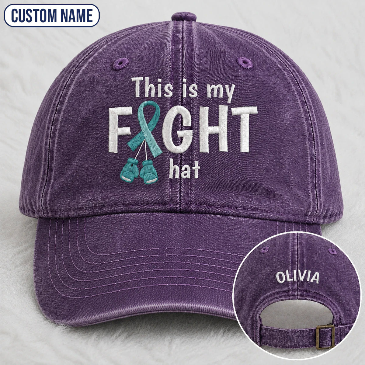 Personalized This Is My Fight Hat Teal Ribbon Embroidered Washed Cap