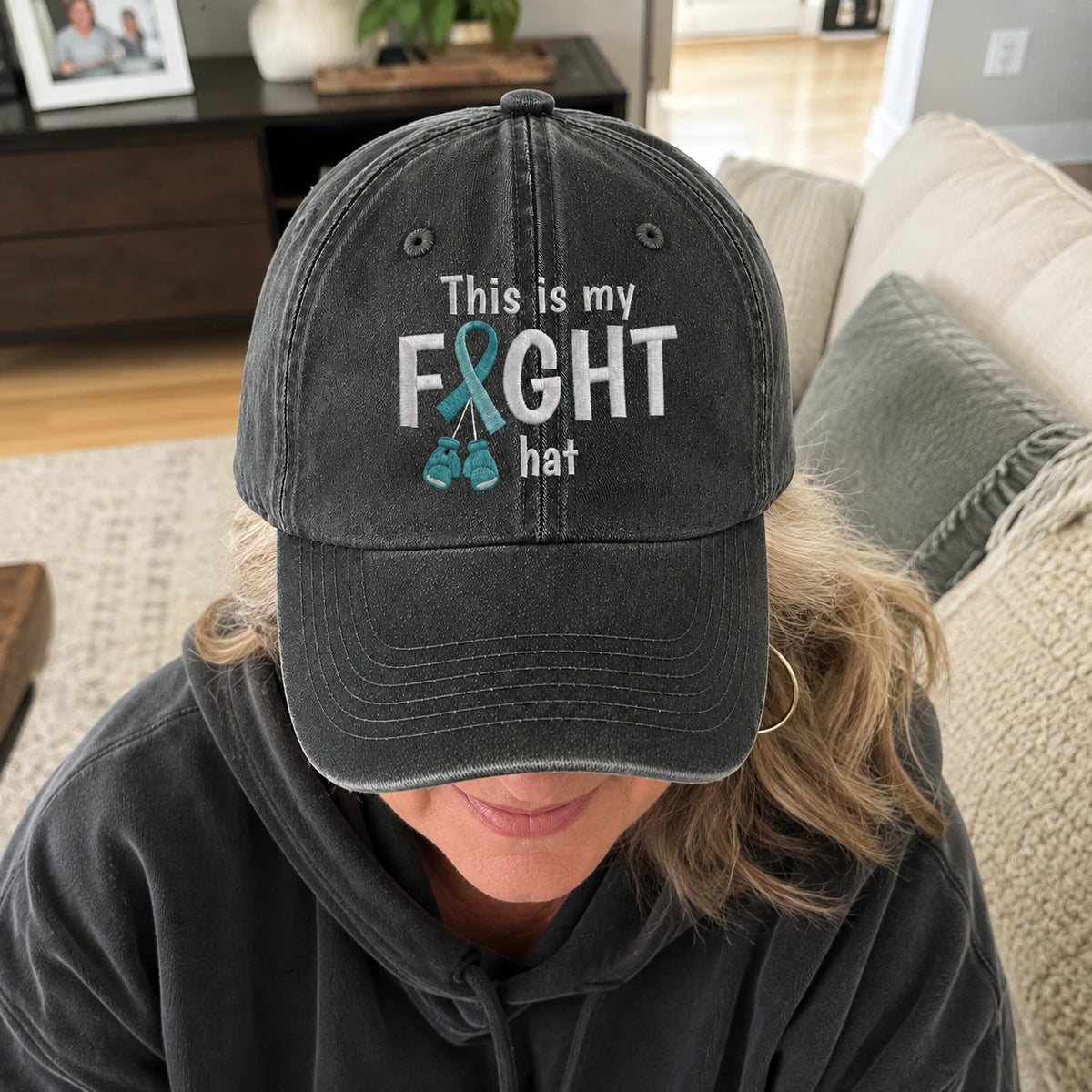 Personalized This Is My Fight Hat Teal Ribbon Embroidered Washed Cap