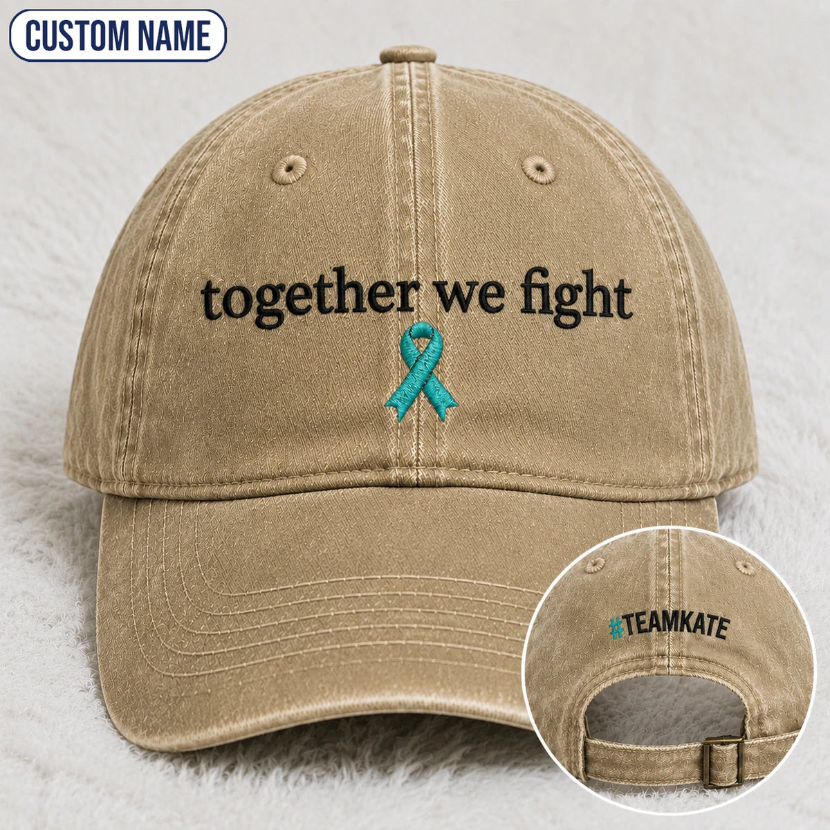 Personalized Together We Fight Teal Ribbon Embroidered Washed Cap