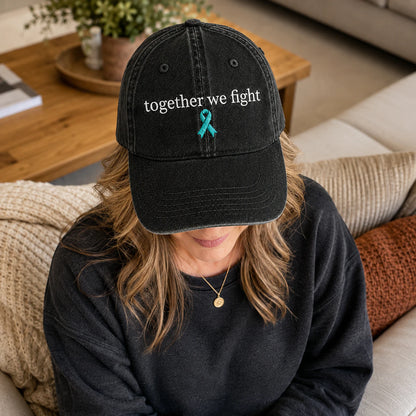 Personalized Together We Fight Teal Ribbon Embroidered Washed Cap