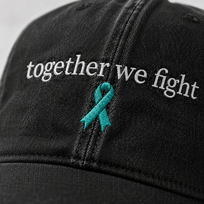 Personalized Together We Fight Teal Ribbon Embroidered Washed Cap