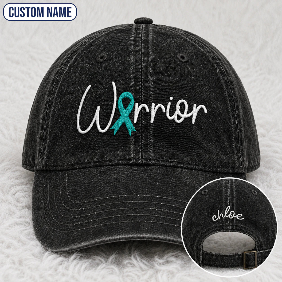 Personalized Warrior Teal Ribbon Embroidered Washed Cap