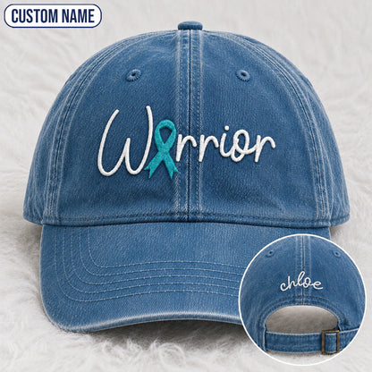 Personalized Warrior Teal Ribbon Embroidered Washed Cap