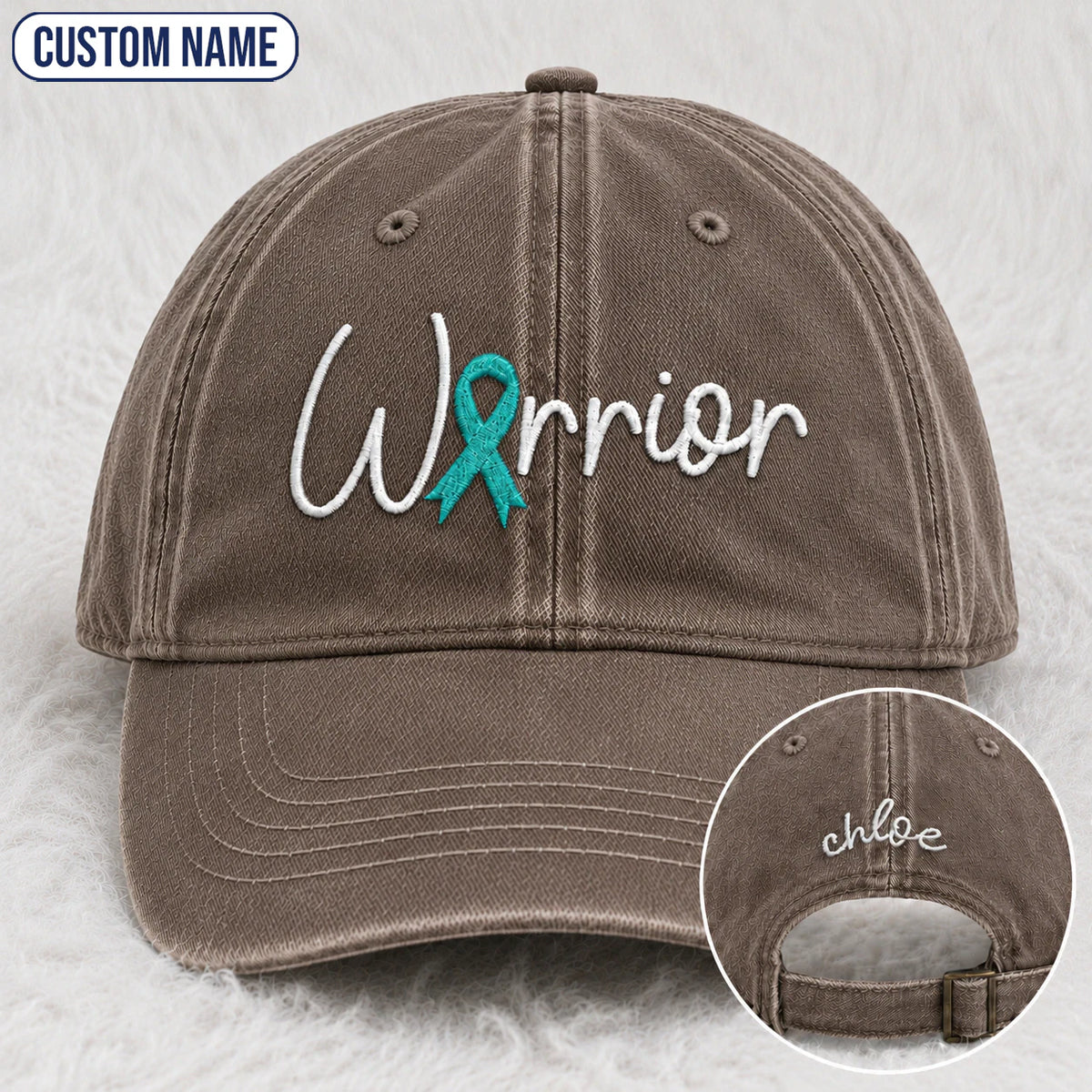 Personalized Warrior Teal Ribbon Embroidered Washed Cap
