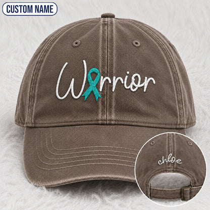 Personalized Warrior Teal Ribbon Embroidered Washed Cap