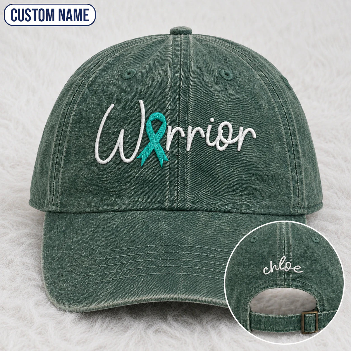 Personalized Warrior Teal Ribbon Embroidered Washed Cap