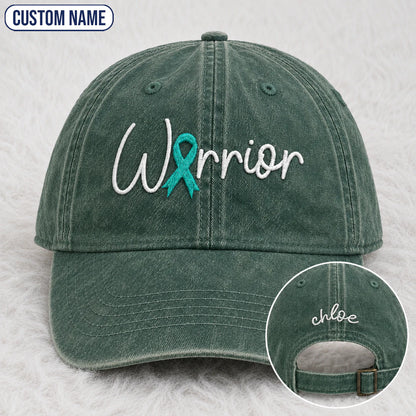 Personalized Warrior Teal Ribbon Embroidered Washed Cap