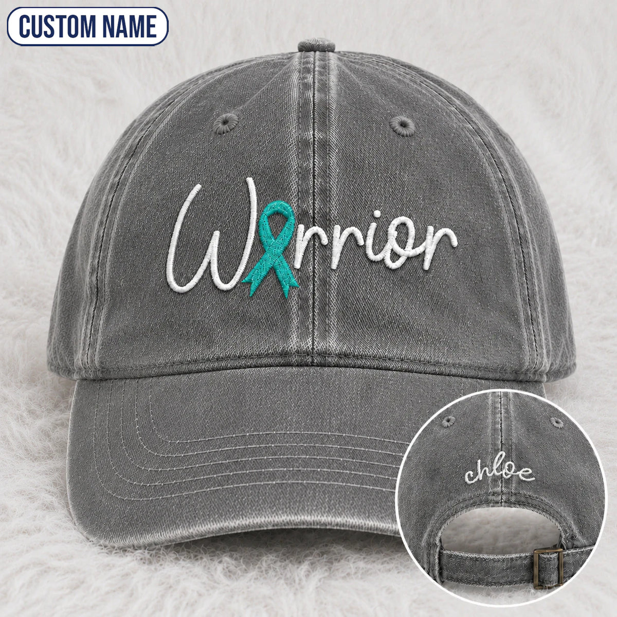 Personalized Warrior Teal Ribbon Embroidered Washed Cap