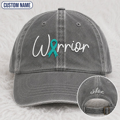 Personalized Warrior Teal Ribbon Embroidered Washed Cap