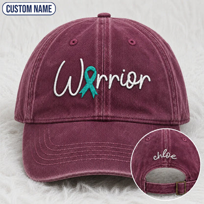Personalized Warrior Teal Ribbon Embroidered Washed Cap