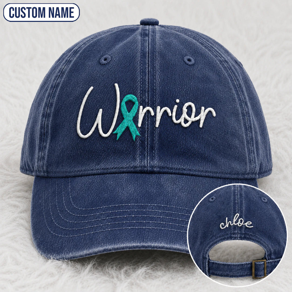 Personalized Warrior Teal Ribbon Embroidered Washed Cap