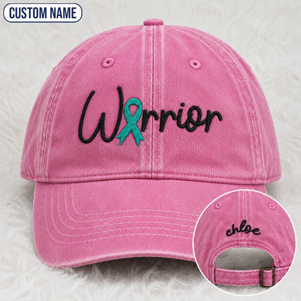 Personalized Warrior Teal Ribbon Embroidered Washed Cap