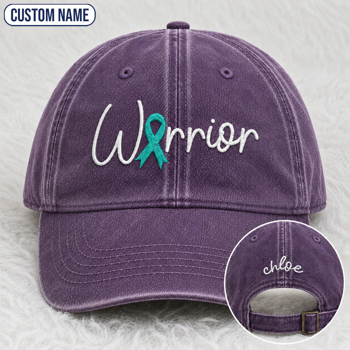 Personalized Warrior Teal Ribbon Embroidered Washed Cap