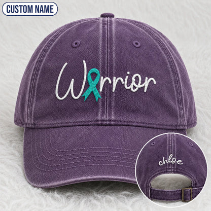 Personalized Warrior Teal Ribbon Embroidered Washed Cap